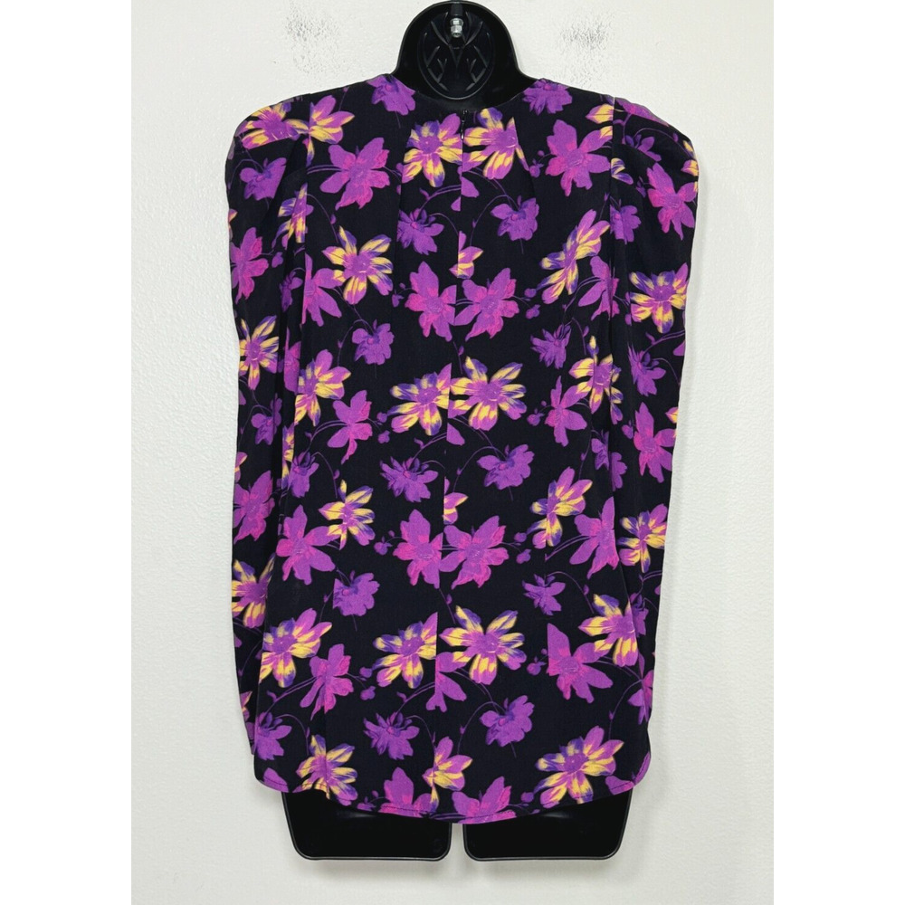 Maje Floral Blouse Womens Large Long Sleeve Top Puff Shoulder Career Feminine - Picture 9 of 15